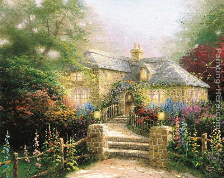 Hollyhock House painting - Thomas Kinkade Hollyhock House art painting
